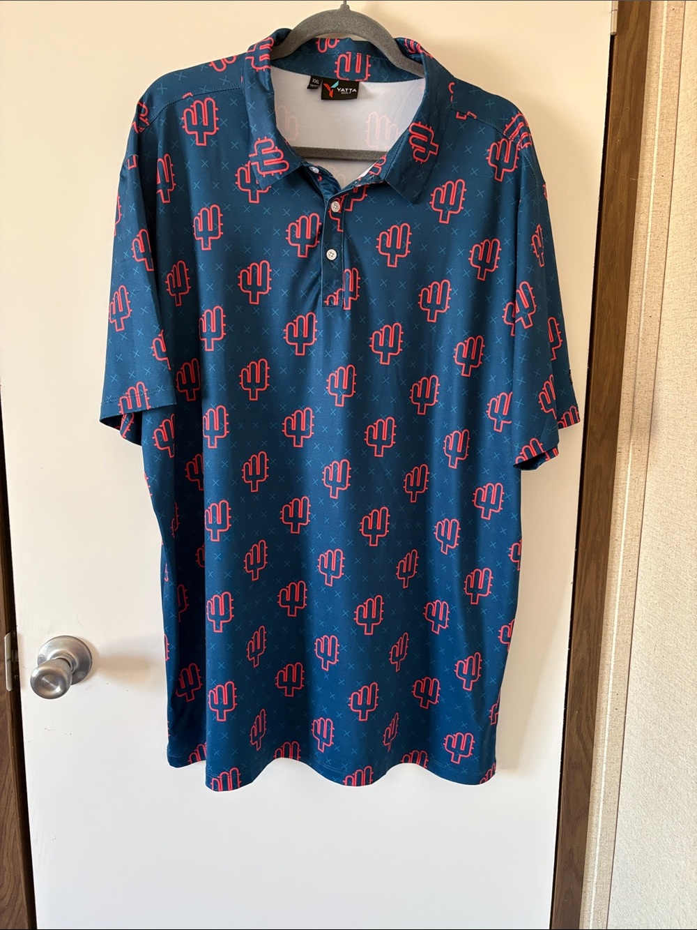 Yatta Golf Cactus Print Performance Polo Shirt XXL Blue Pink Southwest Desert